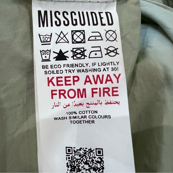 Missguided Sage Green Poplin Button Front Tie Cuff Mini Dress size 2 - Picture 6 of 6